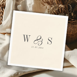 Elegant natural cream initial wedding couples napkin