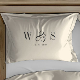 Elegant natural cream initial wedding couples pillowcase