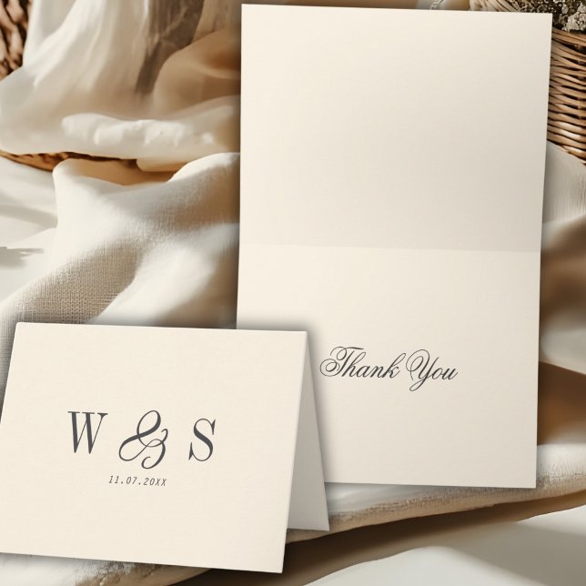 Elegant natural cream initial wedding couples thank you card (Creator Uploaded)