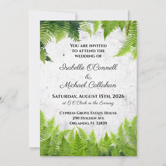 Elegant Natural Ferns Romantic Leaves Wedding Invitation (Front)