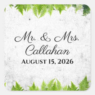 Elegant Natural Ferns Romantic Leaves Wedding Square Sticker