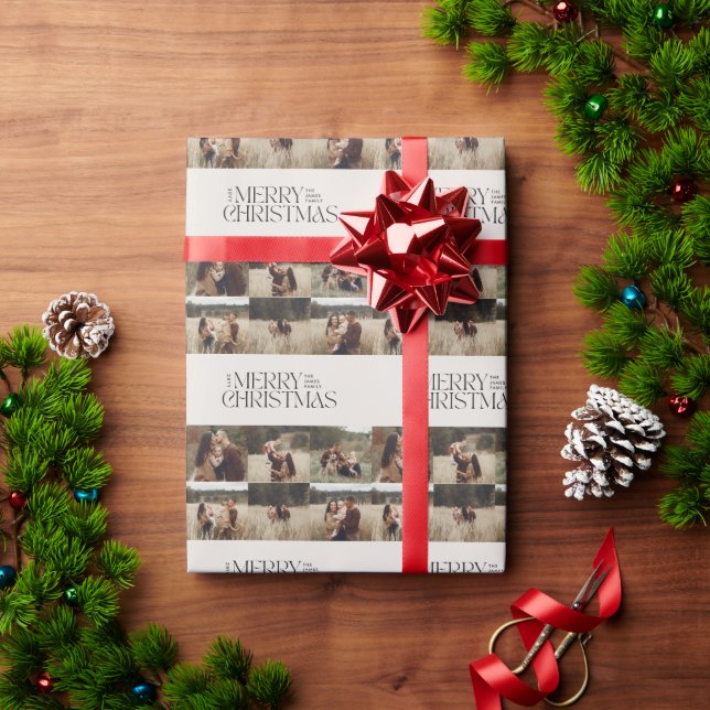 Elegant natural foliage modern minimal multi photo wrapping paper (Holiday Gift)