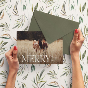 Elegant natural foliage modern minimal photo holiday card