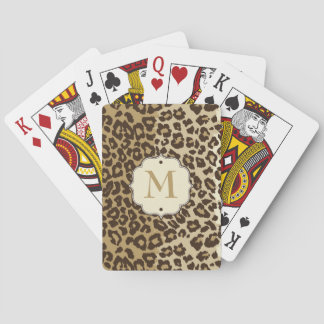 Elegant Natural Leopard Print Custom Monogram Playing Cards