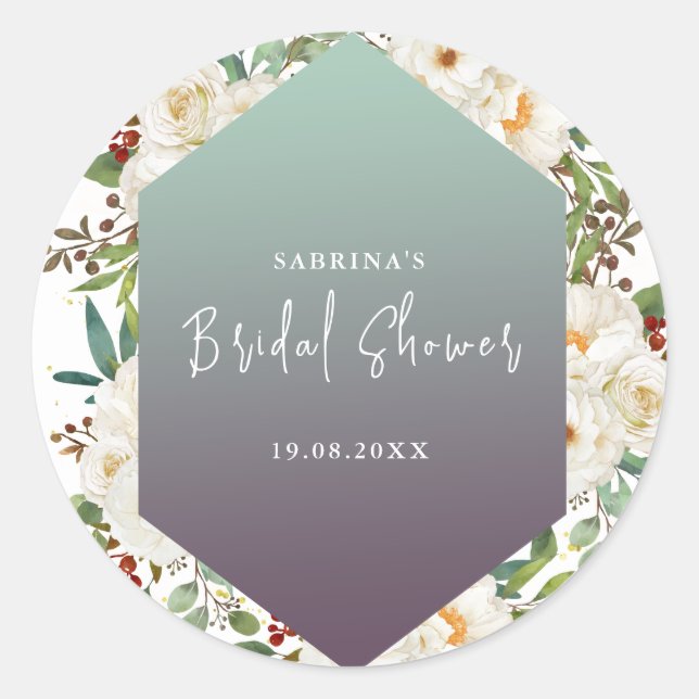 Elegant Natural Rose Peony Floral Bridal Shower  Classic Round Sticker (Front)