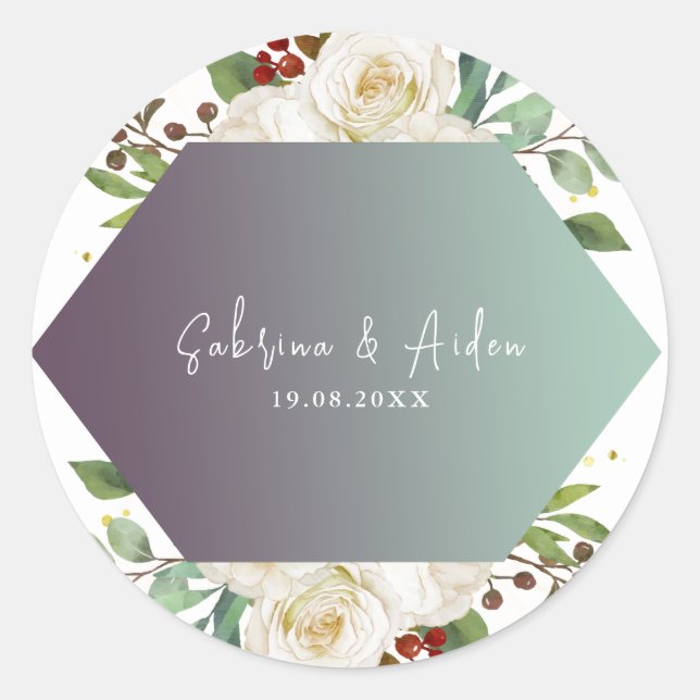 Elegant Natural White Rose Peony Floral Wedding  Classic Round Sticker (Front)