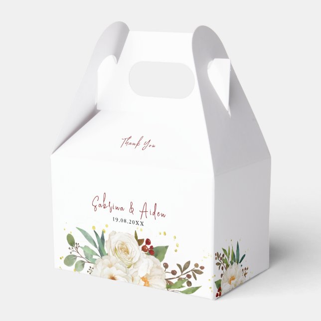 Elegant Natural White Rose Peony Floral Wedding  Favour Box (Front Side)
