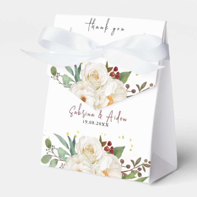 Elegant Natural White Rose Peony Floral Wedding  Favour Box (Front Side)