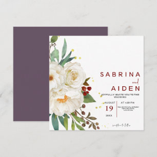 Elegant Natural White Rose Peony Floral Wedding  Invitation