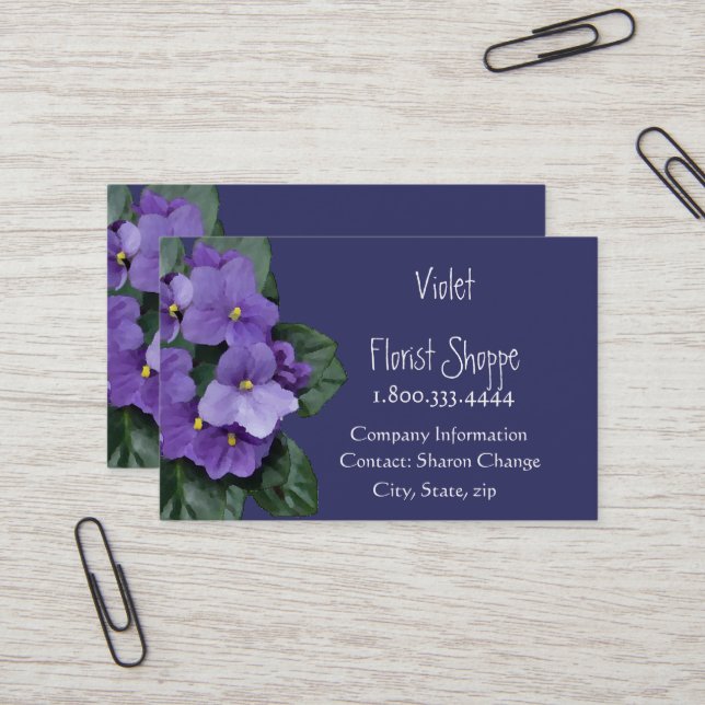 Elegant Nature Flower African Violet Plant Business Card (Front/Back In Situ)