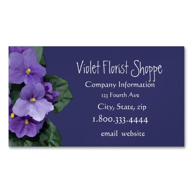 Elegant Nature Flower African Violet Plant  Magnetic Business Card (Front)