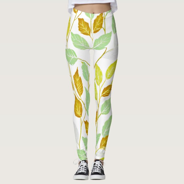 Elegant Nature-Inspired Leaf Design Leggings (Front)