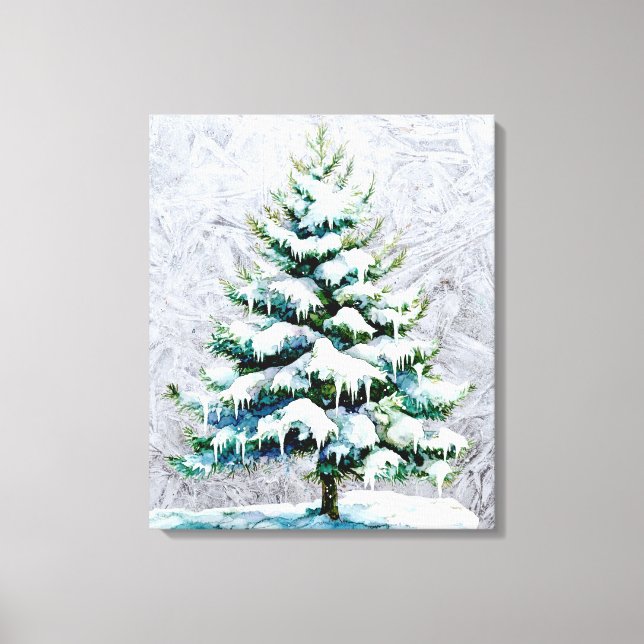 Elegant Nature Snowy Spruce Wall Hanging Canvas Print (Front)