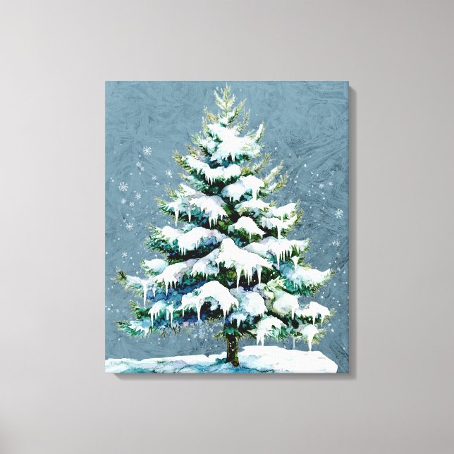 Elegant Nature Snowy Spruce Wall Hanging Canvas Print (Front)