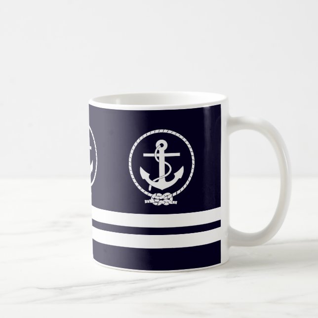 Elegant Nautical Anchor and Stripes Pattern Coffee Mug (Right)
