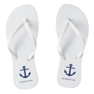 Elegant Nautical Anchor Custom Name  Flip Flops