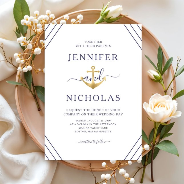 Elegant Nautical Anchor Wedding  Invitation (Elegant Nautical Anchor Wedding Invitation)