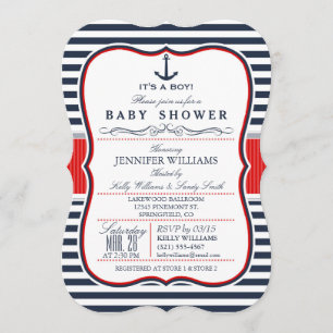 Elegant Nautical Baby Shower Invite; Navy and Red Invitation