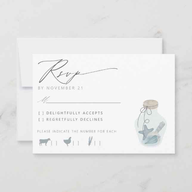 Elegant Nautical Beach Seashell Wedding RSVP (Front)