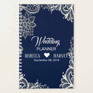 elegant nautical beach white lace navy blue planner