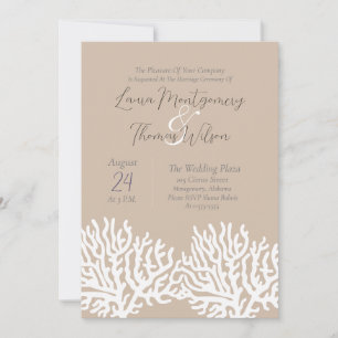 Elegant Nautical Beach White Sea Coral Wedding Invitation