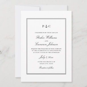 Elegant Nautical Black and White Anchor Wedding Invitation