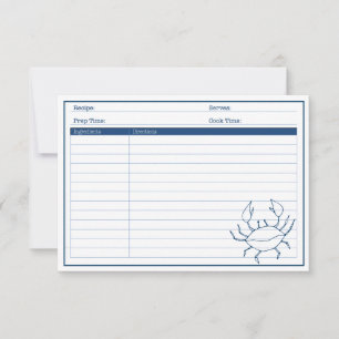 Elegant Nautical Blue Crab Seafood Recipe Card