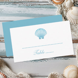 Elegant Nautical Blue Shell Beach Wedding Place Card