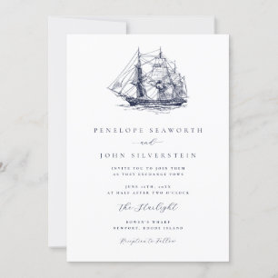 Elegant Nautical Boat Illustration Wedding Invitation