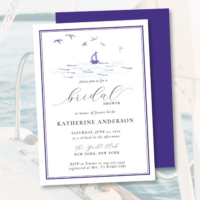 Elegant Nautical Boat Waves Birds Bridal Shower Invitation (Creator Uploaded)
