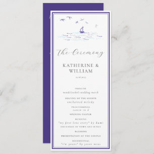 Elegant Nautical Boat Waves Navy Frame Wedding Programme