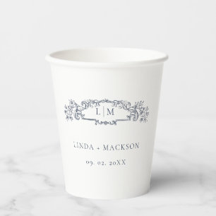 Elegant Nautical  botanical crest monogram wedding Paper Cups