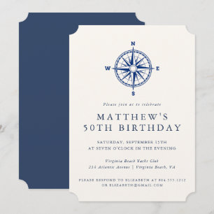 Elegant Nautical Compass Adult Birthday Party Invitation