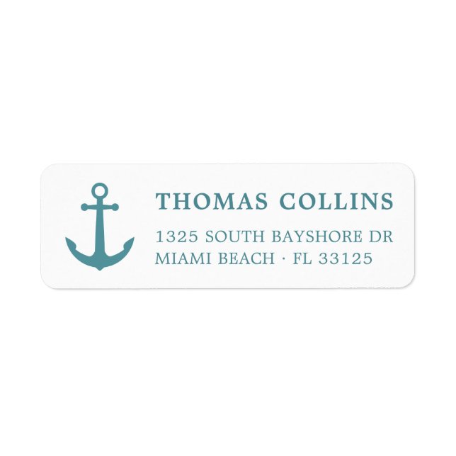 Elegant Nautical Deep Aqua Anchor Return Address (Front)
