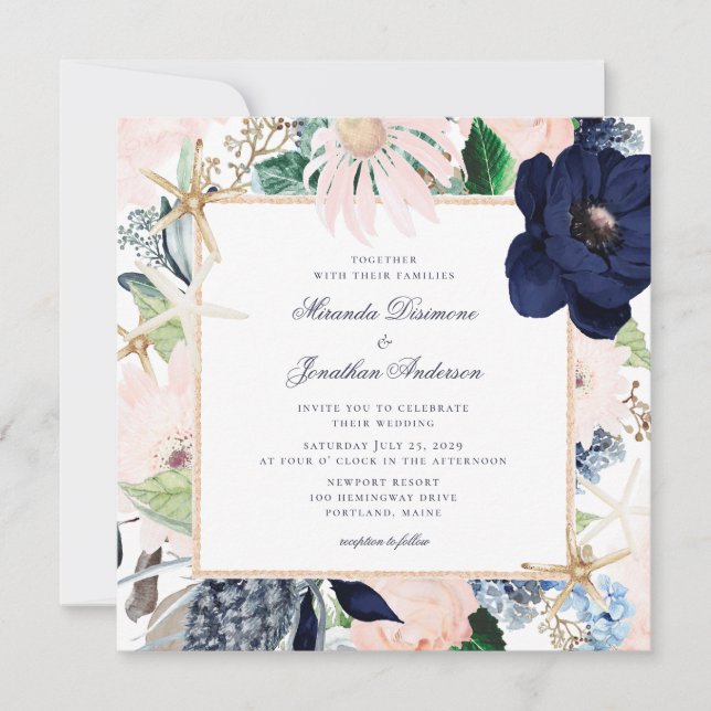 Elegant Nautical Floral Wedding Invitation (Front)