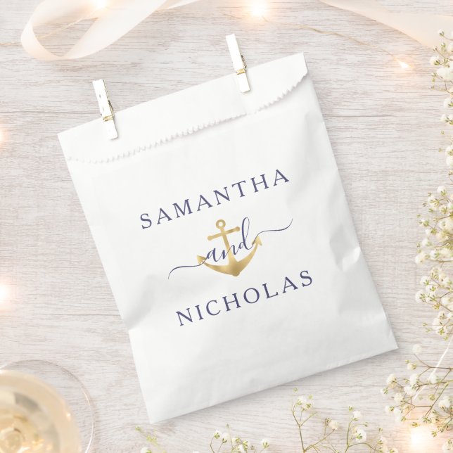 Elegant Nautical Gold Anchor Wedding  Favour Bags (Clipped)