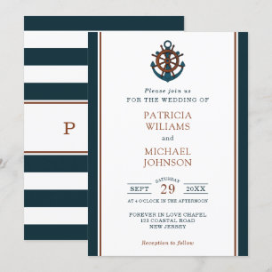 Elegant Nautical Navy Anchor Wedding Invitation