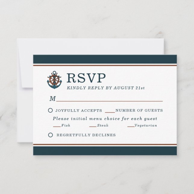 Elegant Nautical Navy Anchor Wedding  RSVP Card (Front)