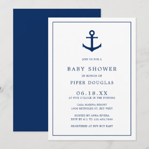 Elegant Nautical Navy Blue Anchor Boy Baby Shower Invitation