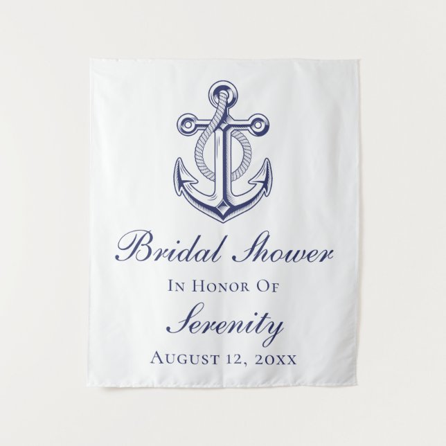 Elegant Nautical Navy Blue Anchor Bridal Shower Tapestry (Front)