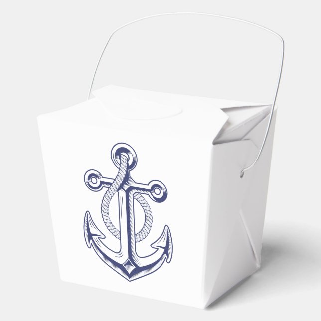 Elegant Nautical Navy Blue Anchor Wedding Party Favour Box (Front)