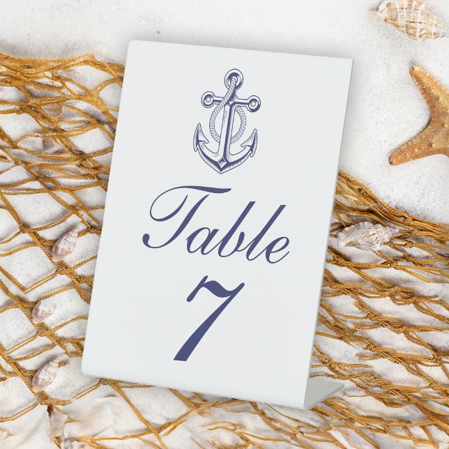 Elegant Nautical Navy Blue Anchor Wedding Pedestal Sign (Creator Uploaded)