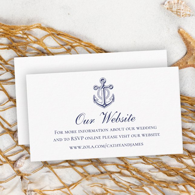 Elegant Nautical Navy Blue Anchor Wedding Website Enclosure Card (Creator Uploaded)