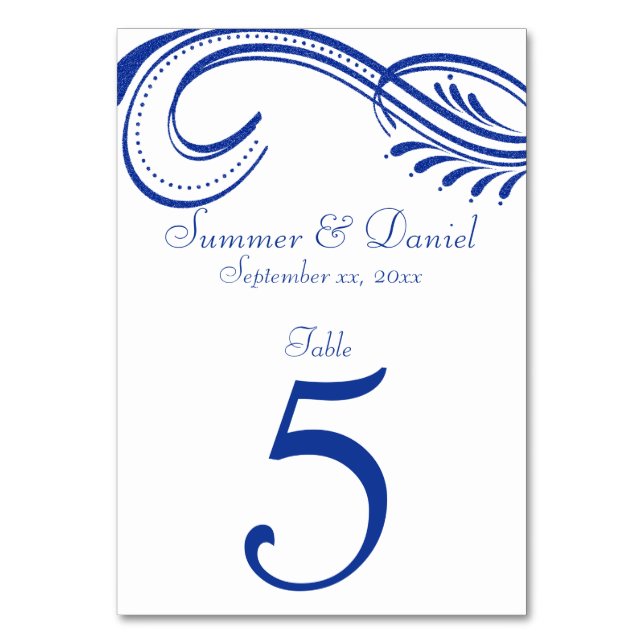 Elegant, Nautical Navy Blue on White Table Numbers (Front)