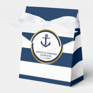 Elegant Nautical Navy Blue White Wedding Gift Favour Box
