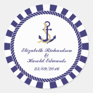 Elegant Nautical Navy Wedding Classic Round Sticker