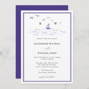 Elegant Nautical Ocean Sailboat Ink Print Wedding Invitation