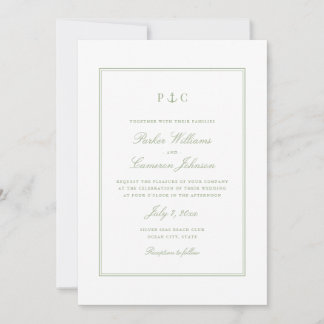 Elegant Nautical Sage Green Anchor Wedding Invitation