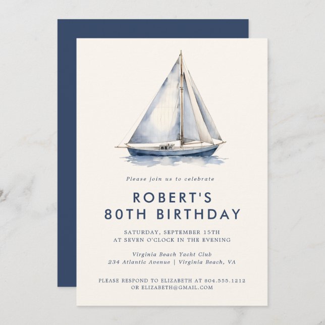Elegant Nautical Sailboat Adult Party Invitation  (Front/Back)
