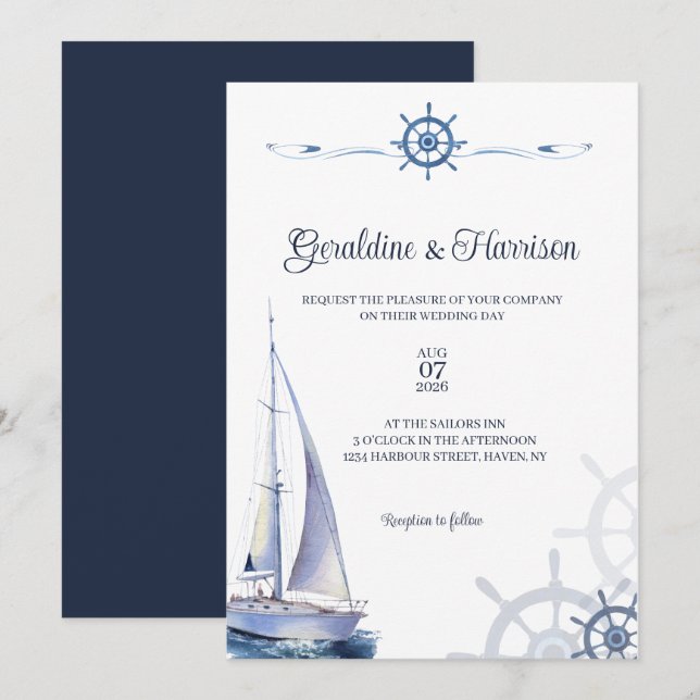 Elegant Nautical Sailing Wedding Invitation (Front/Back)